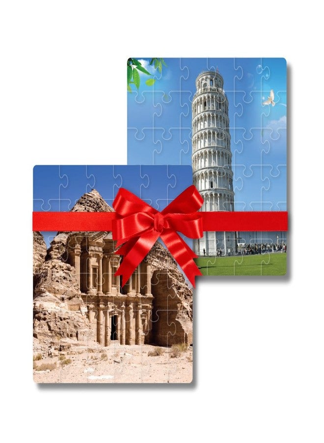 Mittimate 2 in 1 Cardboard 36 Pieces Jigsaw Puzzle Combo for Kids Age 4 to 6 Year I Leaning Tower & Petra of Jordan Picture I Birthday Gift for Children - Image 1
